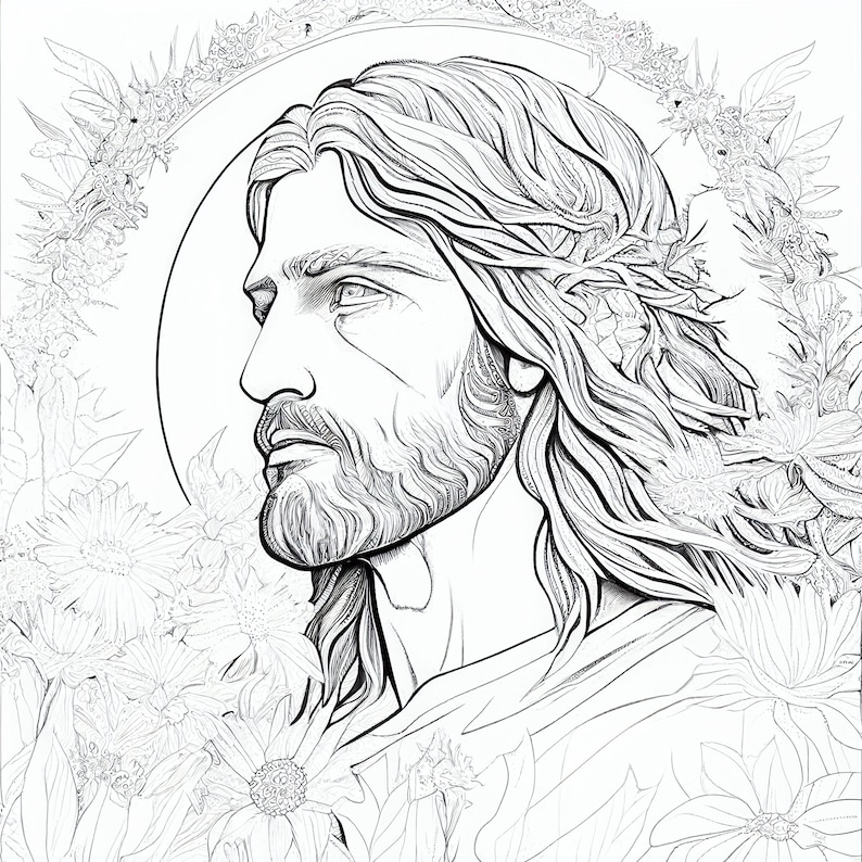 JESUS CHRIST Coloring pages for adults bible artwork for instant download and print 4MP 2048 x 2048 px resolution relax and paint image 4