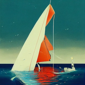 SINKING SAILING BOAT • unique art for print • instant digital download •