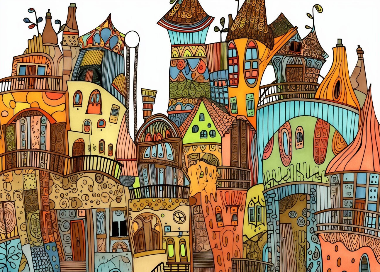 70 Hundertwasser Coloring Pages, 2nd Edition - Instant PDF DIN A4 Download - coloring book for kid's & adults's - unique artwork's