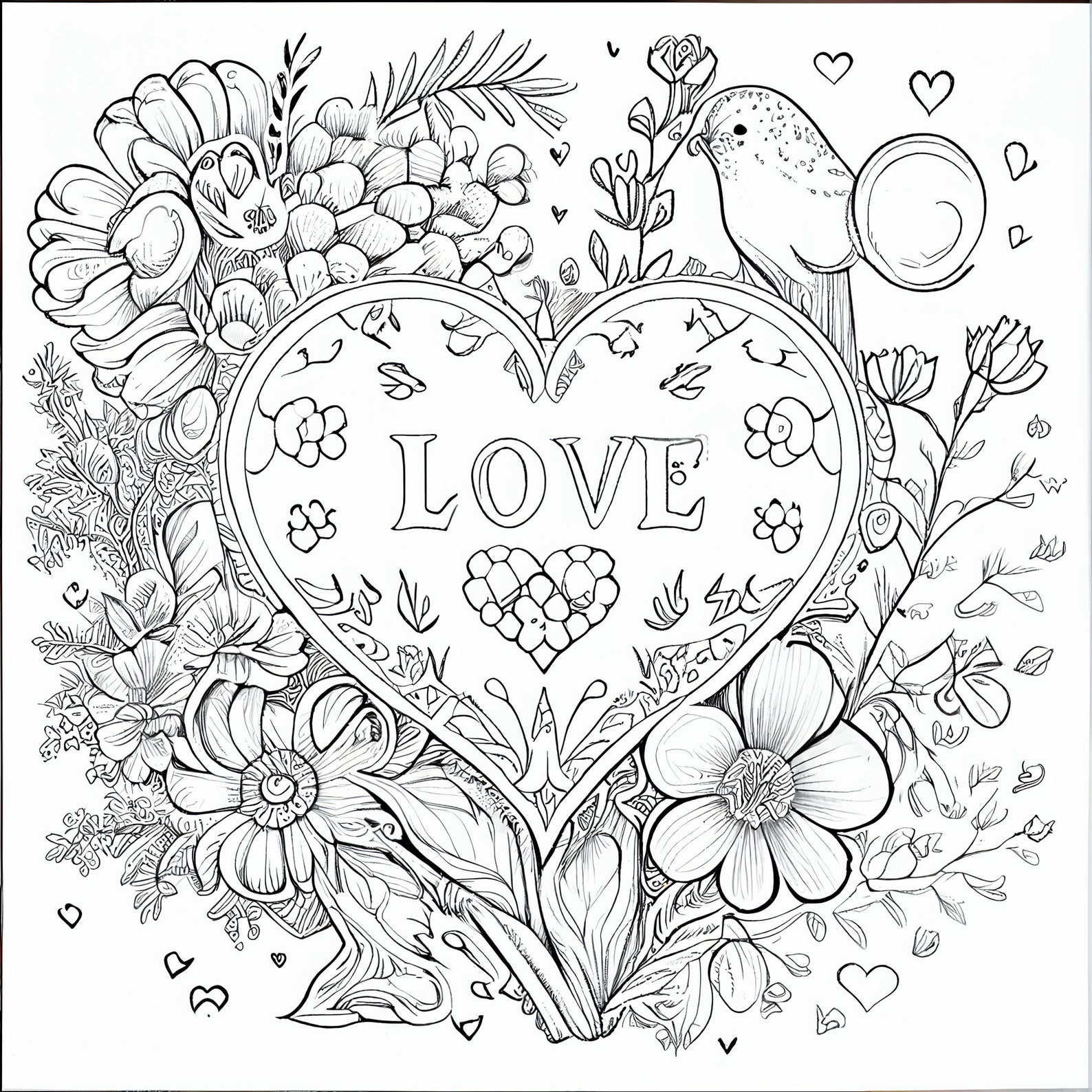 12 Love-themed Coloring Pages for Kids and Adults - Instant Download