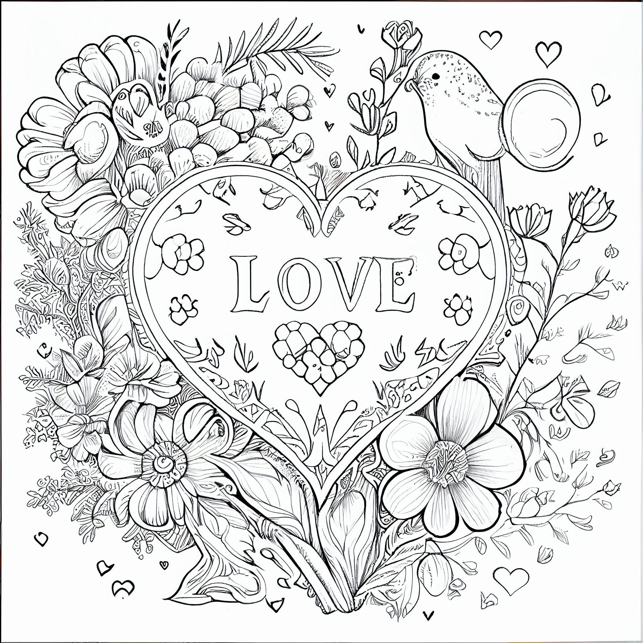 12 Love-themed Coloring Pages for Kids and Adults - Instant Download