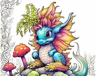20 Baby Dragon Coloring Pages | Fantasy Woodland | Instant PDF | Kids Adults Art Therapy