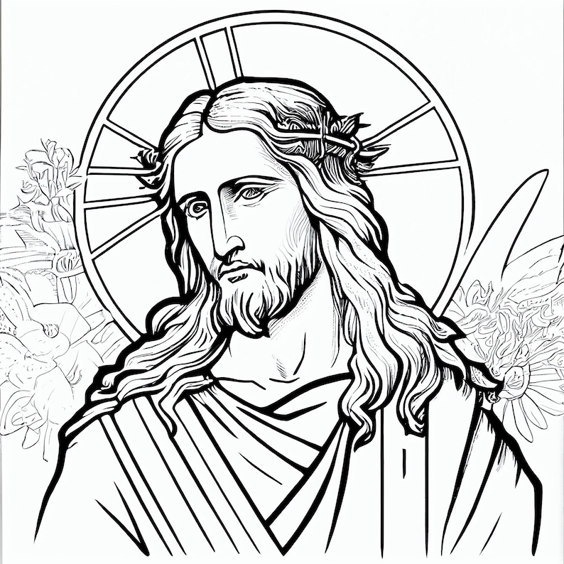 12 Unique Jesus Christ Art Coloring Pages for Kids and Adults Instant Download and Print for Personal Artistic Enjoyment PRINT & PAINT image 1