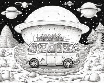 Galactic Adventures: 42 Moon & Alien Encounter Coloring Pages - Instant PDF Download