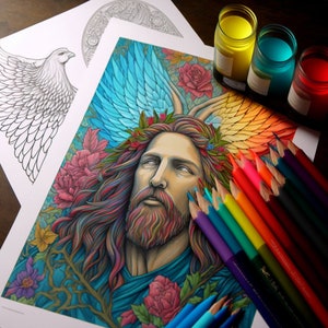 JESUS CHRIST Coloring pages for adults bible artwork for instant download and print 4MP 2048 x 2048 px resolution relax and paint image 1