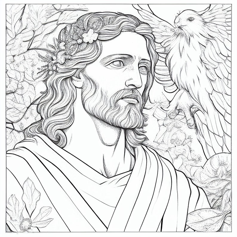 JESUS CHRIST Coloring pages for adults bible artwork for instant download and print 4MP 2048 x 2048 px resolution relax and paint image 6