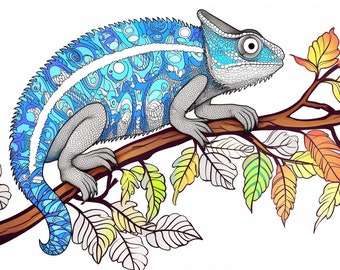 40 Chameleon's Coloring Page's for adult's & kid's | Instant Download for PRINT AND PAINT | 2023 Coloring Book edition with unique artworks