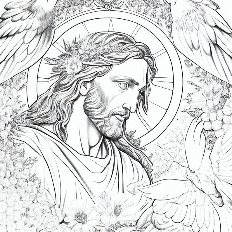 JESUS CHRIST Coloring pages for adults bible artwork for instant download and print 4MP 2048 x 2048 px resolution relax and paint image 2