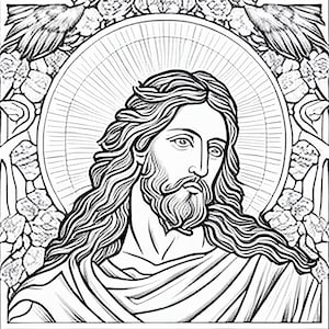 JESUS CHRIST Coloring pages for adults bible artwork for instant download and print 4MP 2048 x 2048 px resolution relax and paint image 5