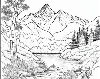 Explore Majestic Mountains with 20 Coloring Pages for Kids and Adults - Instant Download for Personal Artistic Expression - PRINT & PAINT