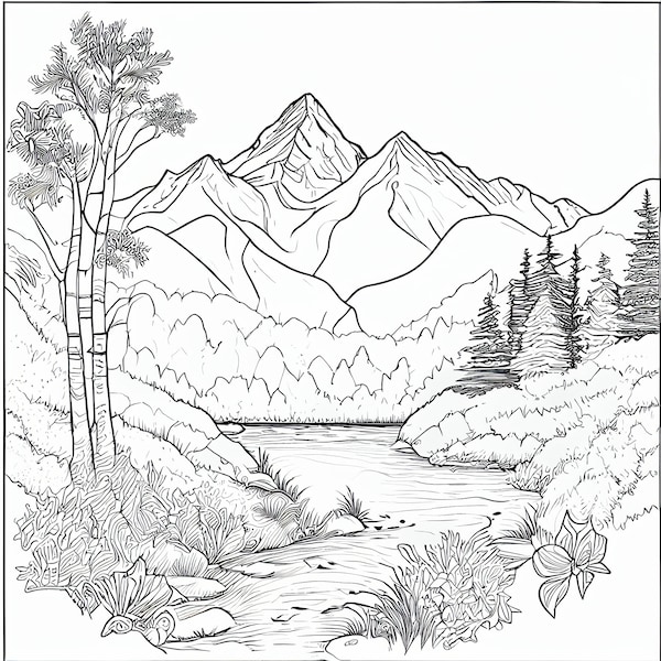 Explore Majestic Mountains with 20 Coloring Pages for Kids and Adults - Instant Download for Personal Artistic Expression - PRINT & PAINT