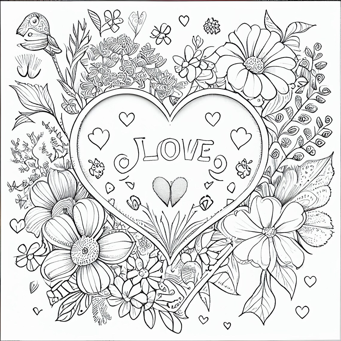 12 Love-themed Coloring Pages for Kids and Adults - Instant Download