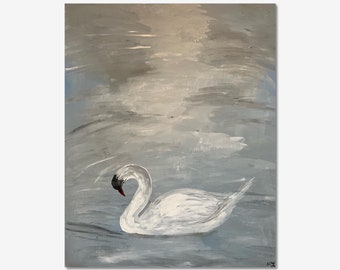SWAN LAKE Giclée Art Print - Unframed Acrylic Painting Print - Original Print - White Swan - Dreamscape Water Scene