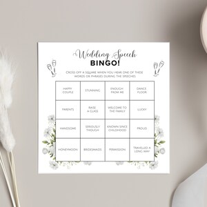 Elegante carta per il bingo con discorso di matrimonio per il tavolo il giorno del matrimonio - Download digitale