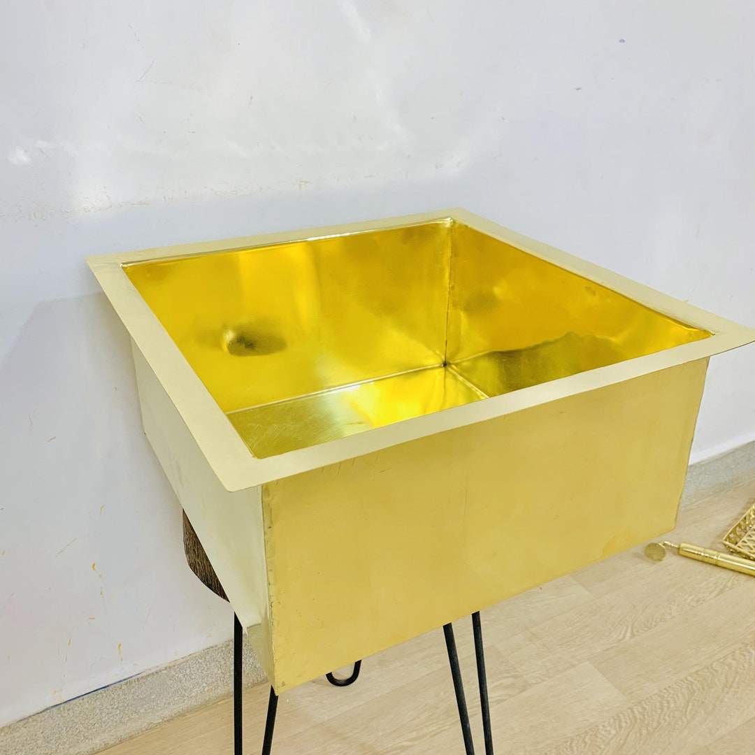 Unlacquered Brass Kitchen Island Sink Undermount Solid Brass Etsy