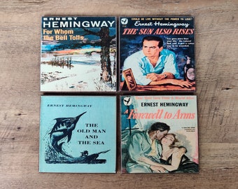 Ernest Hemingway Book Cover Drink Coasters - Book Cover Illustration Home Decor - Set of 4 Coasters - Premium Handmade Quality - 4" Size