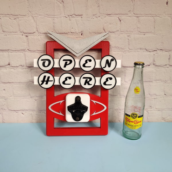 Atomic Age Soda Shop Wall Mounted Bottle Opener - Retro Mid Century Diner Wall Decor - Kitchen Bottle Opener - 50s Theme - Free Shipping