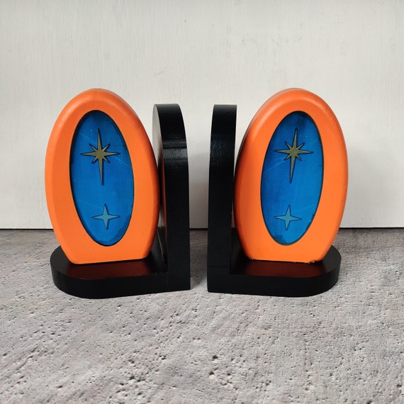 Retro Futurism Bookends: Handmade Atomic Starburst MCM Decor