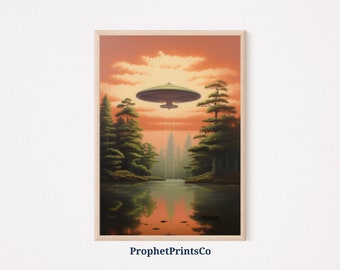 Ufo Spaceship Artwork | Vintage 1950'S Inspired Roswell Ufo Sighting | Ufo Art Print | Flying Saucer | Printable Wall Art | Digital Download