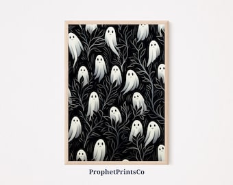 Minimalistiskt spöktryck | Estetisk utskrivbar Halloween-affisch | Halloween-väggkonst | Söt spökmålning | Utskrivbar konst | Digital nedladdning