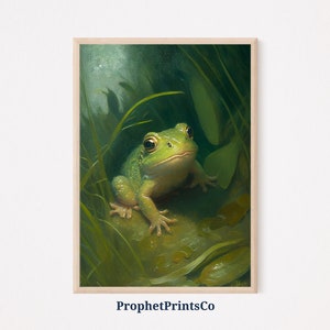 Cute Frog Poster Print | Unique Green Wall Art | Aesthetic Artwork Gift | Retro Frog Home Décor | Printable Wall Art | Digital Download