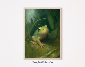 Cute Frog Poster Print | Unique Green Wall Art | Aesthetic Artwork Gift | Retro Frog Home Décor | Printable Wall Art | Digital Download