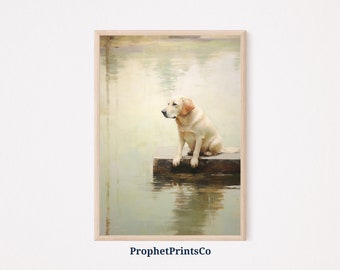 Vintage Yellow Lab Oil Painting Print / Dog Art / Gift For Dog Lover / Labrador Retriever Home Décor / Imprimible Wall Art / Descarga digital