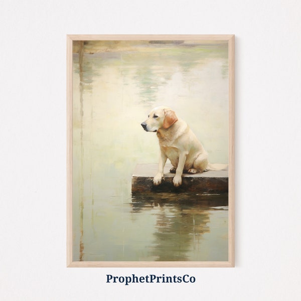 Vintage Yellow Lab Oil Painting Print | Dog Art | Gift For Dog Lover | Labrador Retriever Home Décor | Printable Wall Art | Digital Download