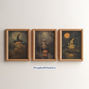3er Set Vintage Halloween Gemälde Drucke | Dark Academia Dekor | Gothic Dekor | Halloween Deko | Digitaler Download | Druckbare Wandkunst