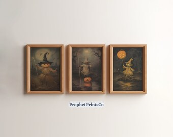 Set Of 3 Vintage Halloween Painting Prints | Dark Academia Decor | Gothic Decor | Halloween Decor | Digital Download | Printable Wall Art