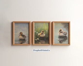 Conjunto de 3 impresiones de pintura de pato vintage / arte lindo / impresión de arte de patos antiguos / decoración de vivero vintage / descarga digital / arte de pared imprimible