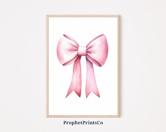 Pink Preppy Bow Print | Aesthetic Watercolor Wall Art | Match Box Art | Costal Cowgirl Home Décor | Printable Wall Art | Digital Download