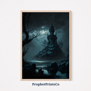 Dark Academia Landscape Poster Print | Moody Castle Wall Art | Painting | Vintage Gothic Home Décor | Printable Wall Art | DIGITIAL DOWNLOAD