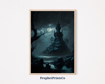 Dark Academia Landscape Poster Print / Moody Castle Wall Art / Pintura / Vintage Gothic Home Décor / Printable Wall Art / DIGITIAL DOWNLOAD