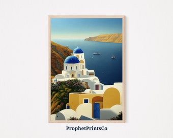 Santorini Oil Painting Poster Print | Greece Wall Art | Travel Lover Gift | Santorini Home Décor | Printable Wall Art | DIGITIAL DOWNLOAD