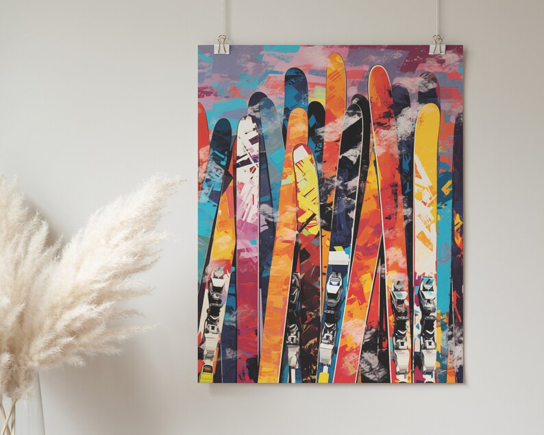 Abstract Skiing Print Vintage Ski Poster Pop Art Canvas Skiing Wall