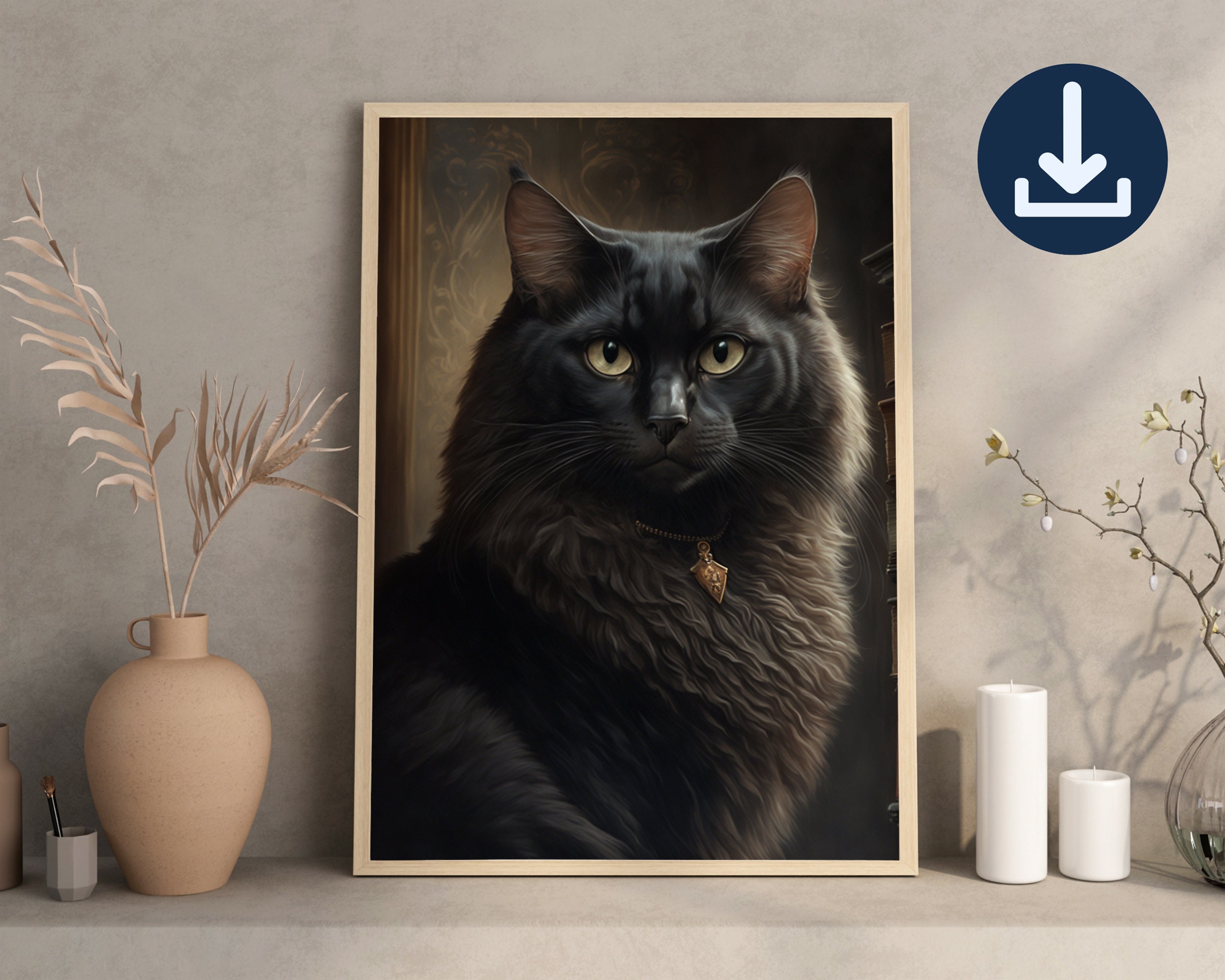 Cute Black Cat Poster Print | Dark Academia Wall Art | Gift for Cat ...