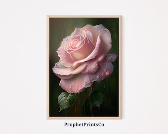 Pink Rose Oil Painting Poster Print / Botanical Wall Art / Cute Floral Gift / Pink Rose Home Décor / Printable Wall Art / Download digitale