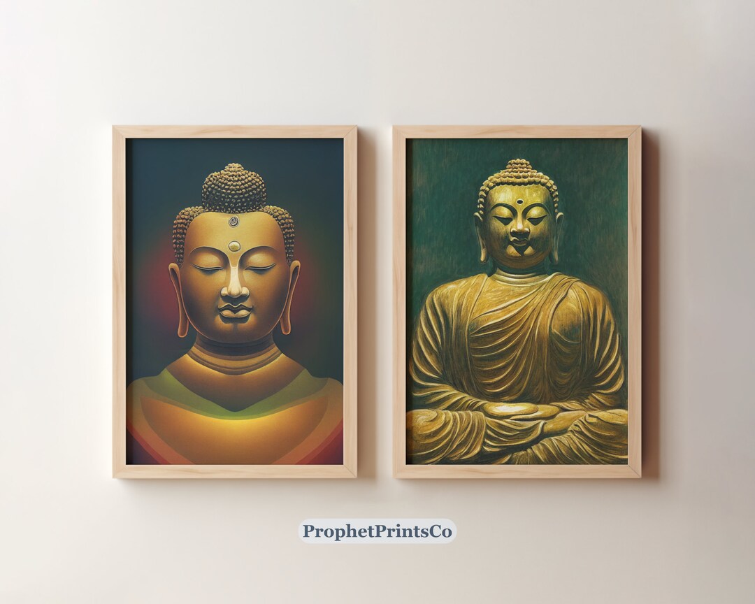SET OF 2 Gold Buddha Poster Prints | Zen Painting Wall Art | Buddha ...