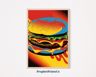Impressão do poster do pop art do hamburguer de <br> Entrega Rápida? Arte original da parede da cozinha | Presente para amante de arte alimentar | Decoração moderna para casa | Arte de parede para impressão | DOWNLOAD DIGITAL