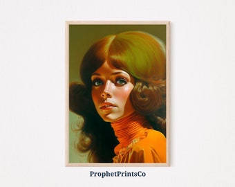 Retro 70s Woman Poster Print | Retro Wall Art | Hippie Lover Gift | Mid Century Modern Home Décor | Printable Wall Art | DIGITIAL DOWNLOAD