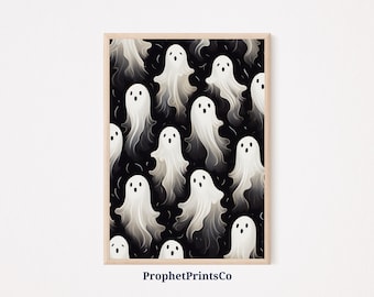Minimalistiskt spöktryck | Estetisk utskrivbar Halloween-affisch | Halloween-väggkonst | Söt spökmålning | Utskrivbar konst | Digital nedladdning