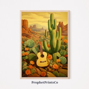 Mexican Wall Art | Latino Art Print | Cactus Guitar Painting | Mexican Folk Art | Mexican Art Prints | Printable Wall Art | Digital Download