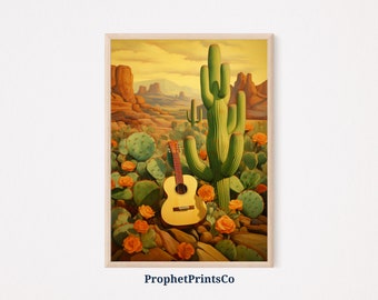 Mexican Wall Art | Latino Art Print | Cactus Guitar Painting | Mexican Folk Art | Mexican Art Prints | Printable Wall Art | Digital Download