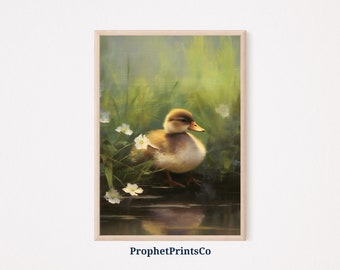 Duck Oil Painting Print | Duck Animal Wall Art | Aesthetic Lake House Art | Farmhouse Home Décor | Printable Wall Art | Digital Download