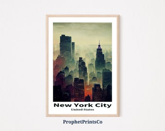 New York City Poster Print / NYC Skyline Wall Art / Travel Lover Gift / New York Large Home Decor / Printable Wall Art / DIGITIAL DOWNLOAD
