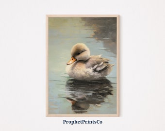 Duck Oil Painting Print | Duck Animal Wall Art | Aesthetic Lake House Art | Farmhouse Home Décor | Printable Wall Art | Digital Download