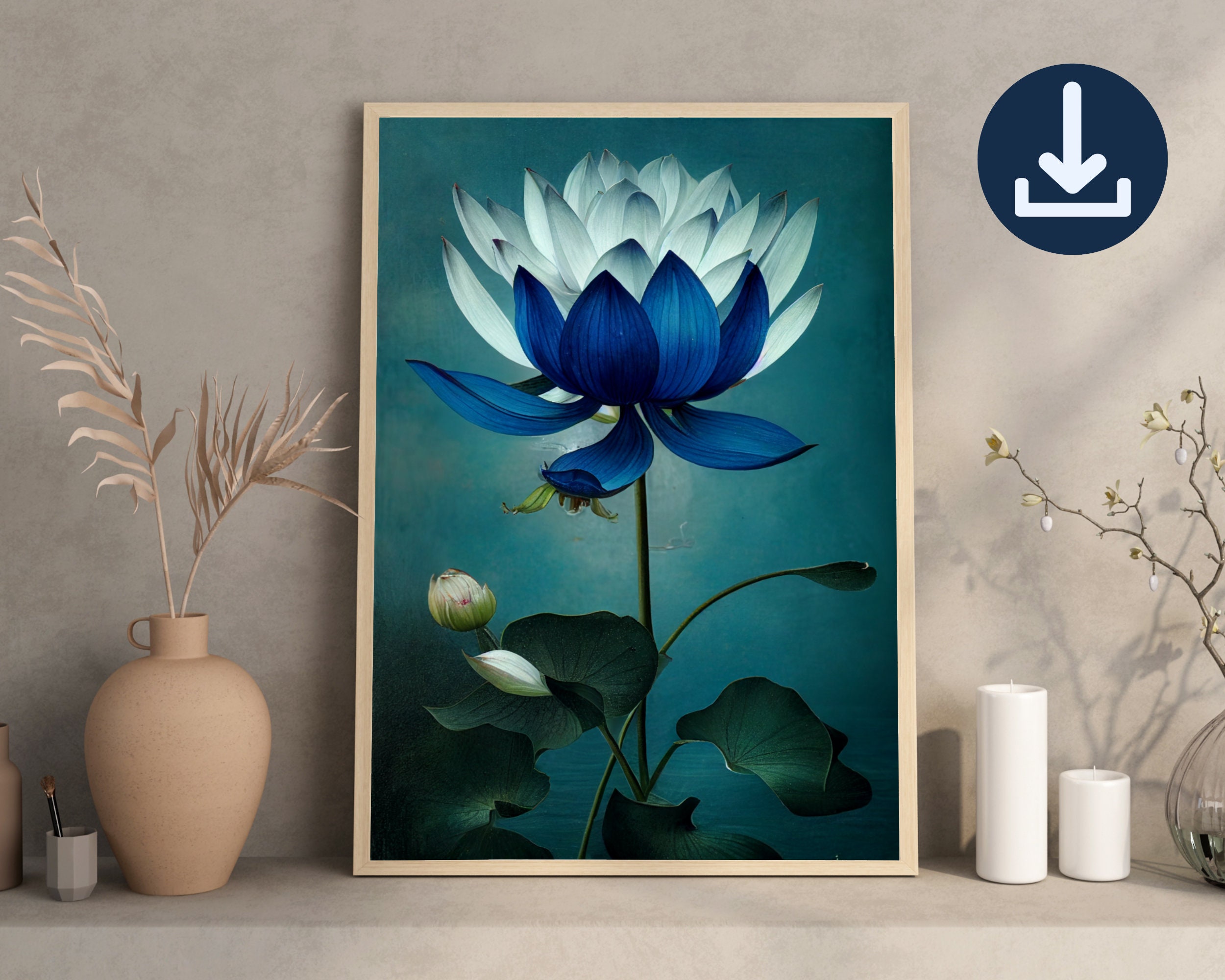 SET OF 2 Blue Lotus Poster Prints | Zen Wall Art | Housewarming Gift ...