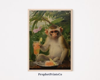 Affen Cocktail Poster | Affe Gentleman Druck | Retro Wand Kunst | Niedliche Adrette Wohnung Wand Kunst | Druckbare Wandkunst | Digitaler Download