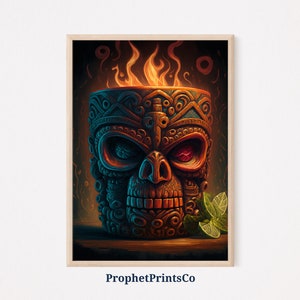 Tiki Head Poster Print | Original Tropical Wall Art | Hawaii Lover Gift | Cool Hawaiian Home Décor | Printable Wall Art | DIGITIAL DOWNLOAD